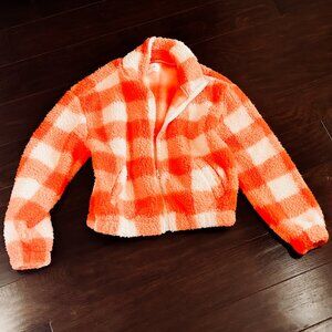 Checkerboard Fuzzy Crop Jacket- M